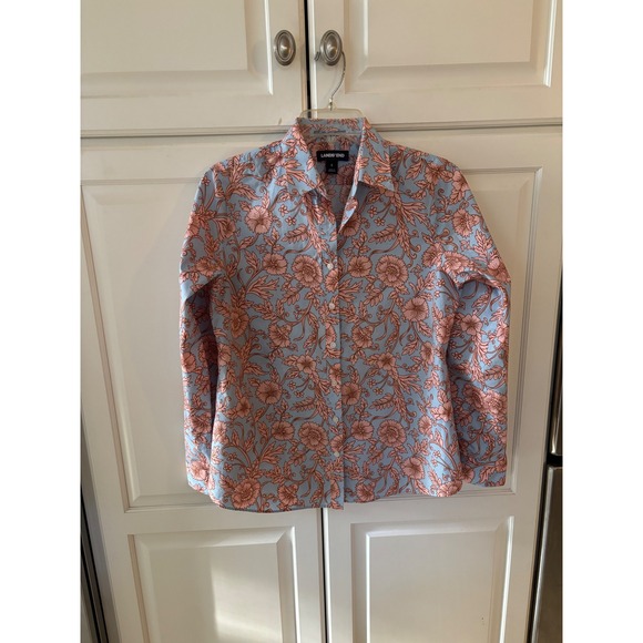 Lands' End Tops - Lands End Womens Blue Floral Print Button Up Shirt Size 6